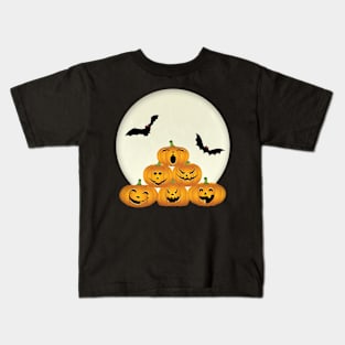 Halloween Pumpkins Bats On Moon Kids T-Shirt